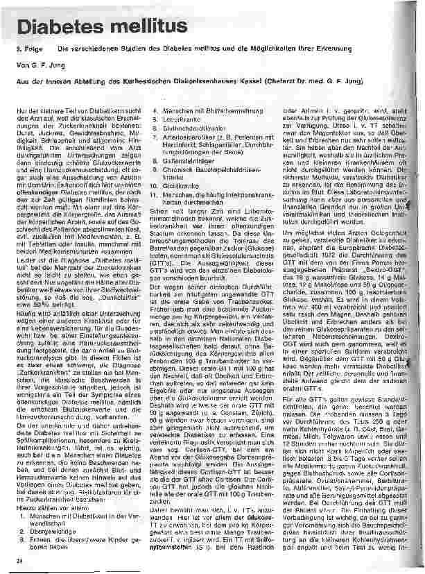 Vorschauseite 1: Diabetes mellitus 3. Folge: Die verschiedenen Statien u. Möglichkeiten ihrer Erkennung