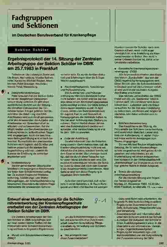 Vorschauseite 1: Entwurf einer Mustersatzung für die Schülermitverantwortung der Krankenpflegegeschule erarbeitet von d. Zentralen Arbeitsgruppe der Schüler i. DBfK