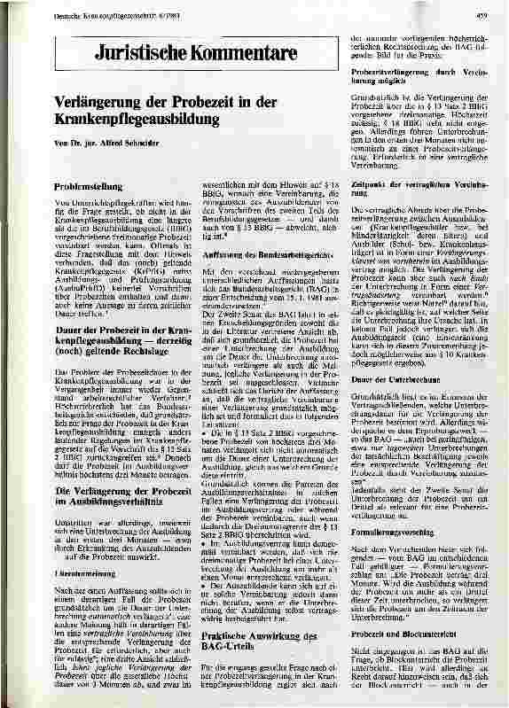 Vorschauseite 1: Verlängerung der Probezeit in der Krankenpflegeausbildung Juristische Kommentare