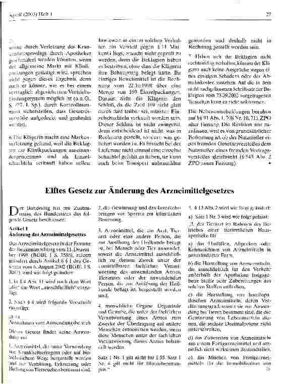 Vorschauseite 1: Elftes Gesetz zur Änderung des Arzneimittelgesetzes