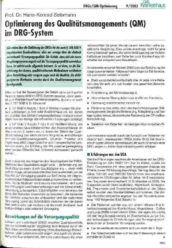 Vorschauseite 1: Optimierung des Qualitätsmanagements (QM) im DRG-Systen