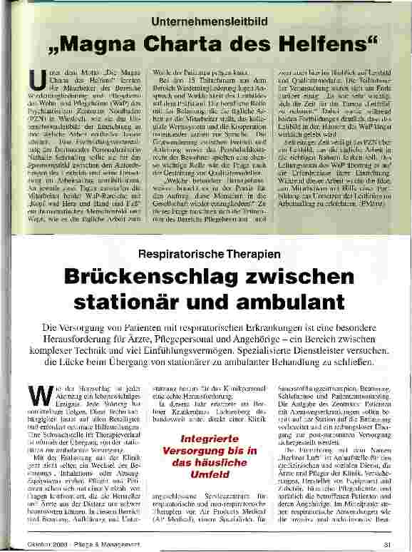 Vorschauseite 1: Brückenschlag zwischen stationär und ambulant Respiratorische Therapien