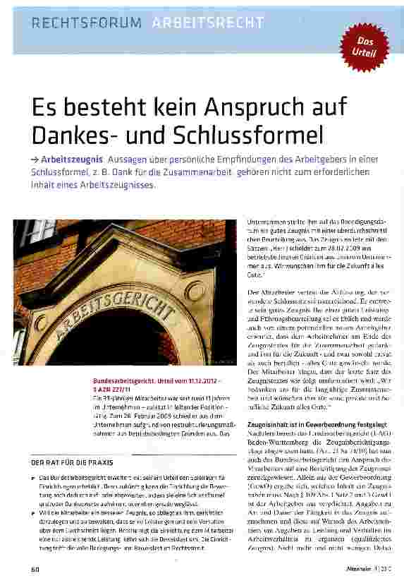 Vorschauseite 1: Es besteht kein Anspruch auf Dankesund Schlussformel