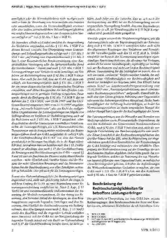 Vorschauseite 2: Neue Aspekte der Methodenbewertung nach § 135 Abs. 1 SGB V - am Beispiel der hyperbaren Sauerstofftherapie (HBO) Anmerkung zu B5G, Urteil vom 21. 03. 2012 - B 6 KA16/11 R