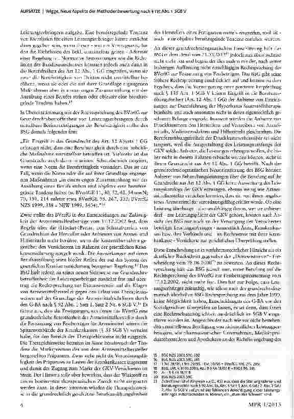 Vorschauseite 4: Neue Aspekte der Methodenbewertung nach § 135 Abs. 1 SGB V - am Beispiel der hyperbaren Sauerstofftherapie (HBO) Anmerkung zu B5G, Urteil vom 21. 03. 2012 - B 6 KA16/11 R