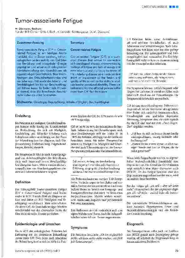 Vorschauseite 1: Tumor-assoziierte Fatigue