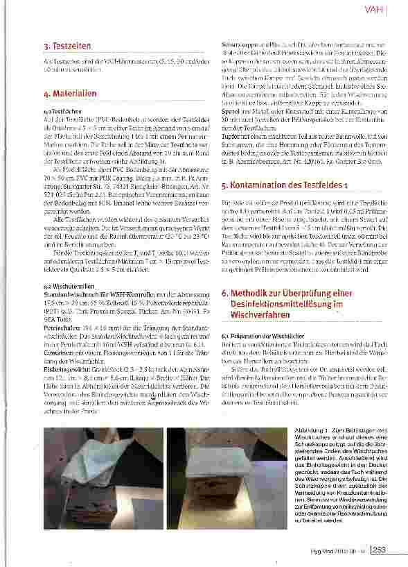Vorschauseite 2: Überprüfung der Wirksamkeit der Kombination von einem spezifizierten Wischtuch und einem Desinfektionsmittel im praxisnahen 4-Felder-Test