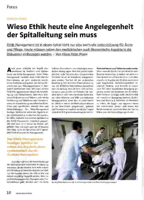 Vorschauseite 1: Wieso Ethik heute eine Angelegenheit der Spitalleitung sein muss
