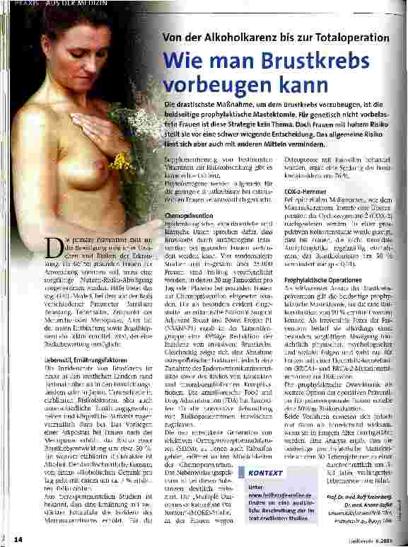 Vorschauseite 1: Wie man Brustkrebs vorbeugen kann Von der Alkoholkarenz bis zur Totaloperation