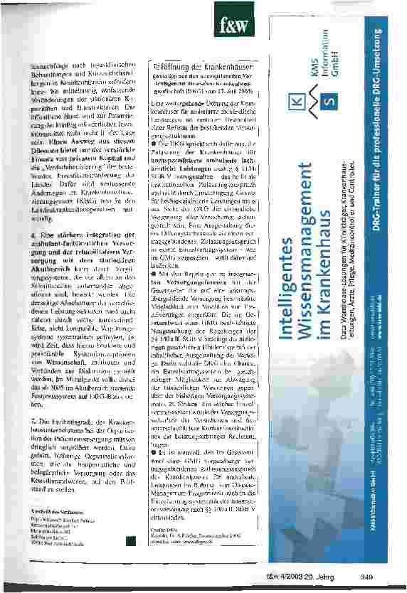 Vorschauseite 3: Deuschland auf dem Weg ins Festpreissystem für Krankenhäuser Strukturen, die in Zukunft und im Wettbewerb bestehen