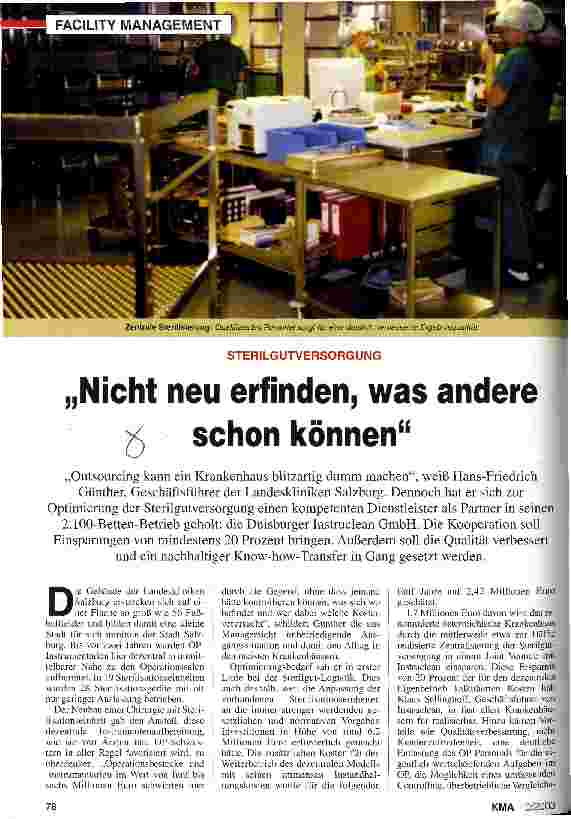 Vorschauseite 1: Nicht neu erfinden, was andere schon können Sterilgutversorgung