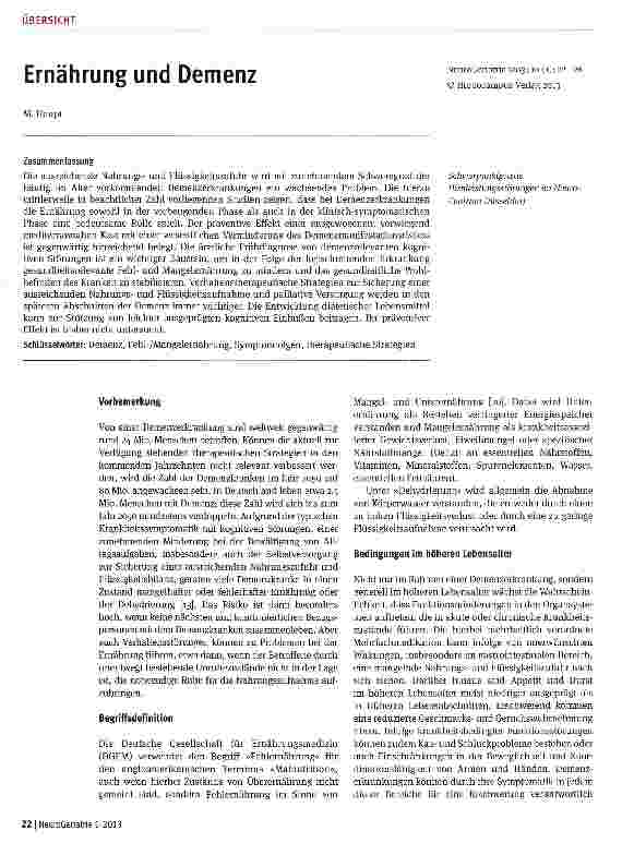 Vorschauseite 1: Ernährung und Demenz