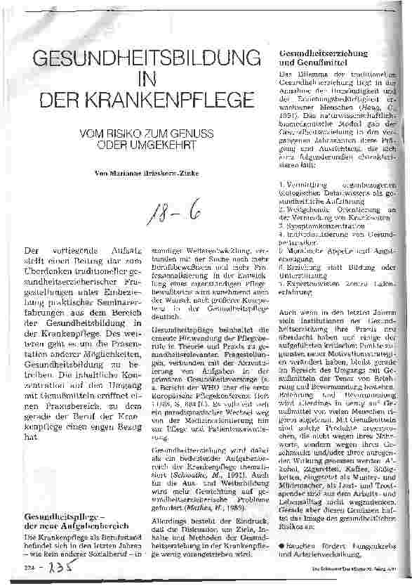 Vorschauseite 1: Gesundheitsbildung in der Krankenpflege Vom Risiko zum Genuß oder umgekehrt