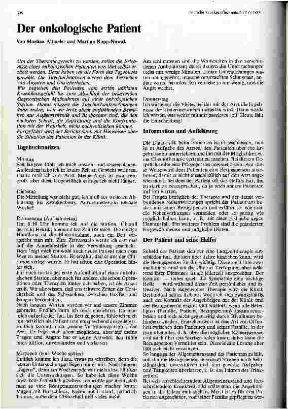 Vorschauseite 1: Der onkologische Patient Fortbildung am WKA Mannheim