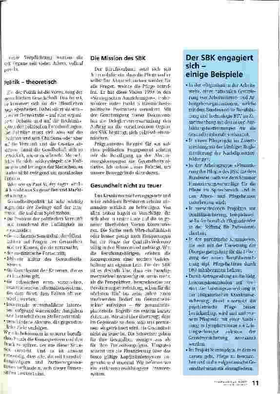 Vorschauseite 2: Es geht auch um die Pflege SBK-Unterstützung der Gesundheitsinitiative
