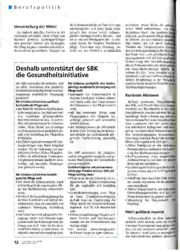Vorschauseite 3: Es geht auch um die Pflege SBK-Unterstützung der Gesundheitsinitiative