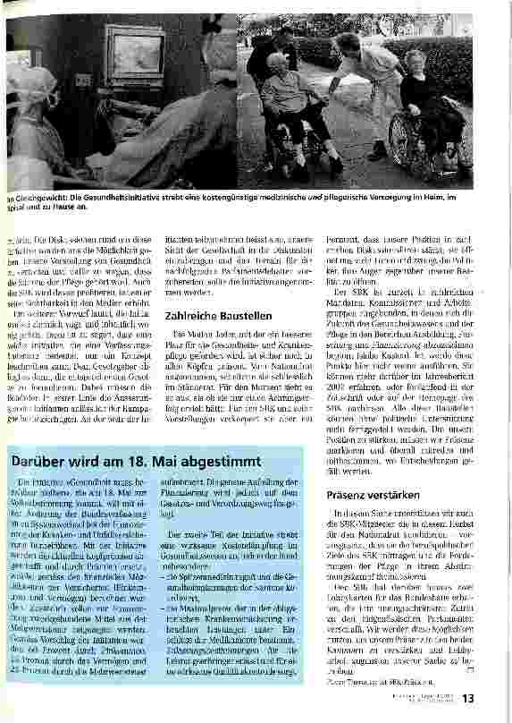 Vorschauseite 4: Es geht auch um die Pflege SBK-Unterstützung der Gesundheitsinitiative