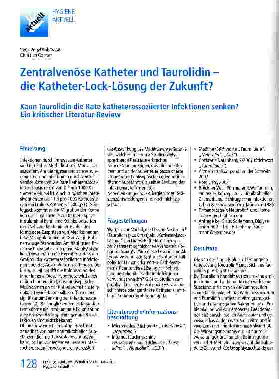 Vorschauseite 1: Zentralvenöse Katheter und Taurolidin - die Katheter-Lock-Lösung der Zukunft?