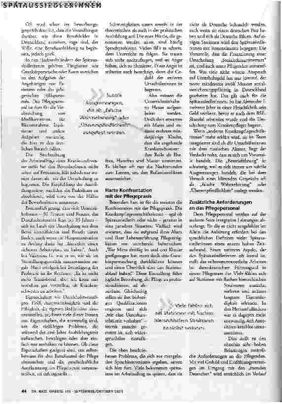 Vorschauseite 2: Von der Managerin zur Unterkursschülerin SpätaussiedlerInnen in der Pflege(ausbildung)