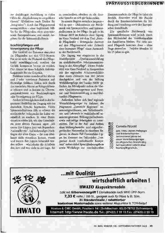 Vorschauseite 3: Von der Managerin zur Unterkursschülerin SpätaussiedlerInnen in der Pflege(ausbildung)