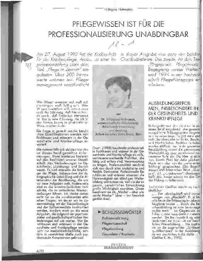 Vorschauseite 1: Pflegewissen ist für die Professionalisierung unabdingbar
