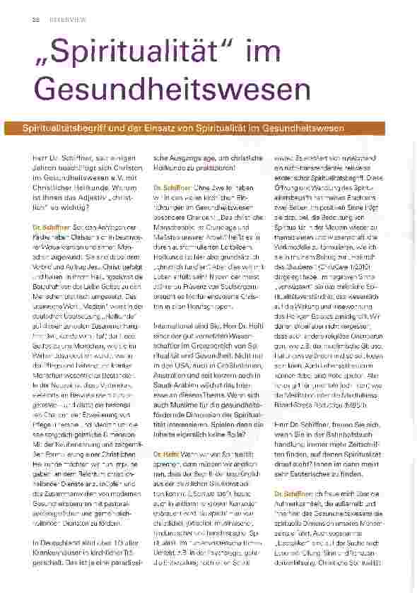 Vorschauseite 1: „Spiritualität im Gesundheitswesen
