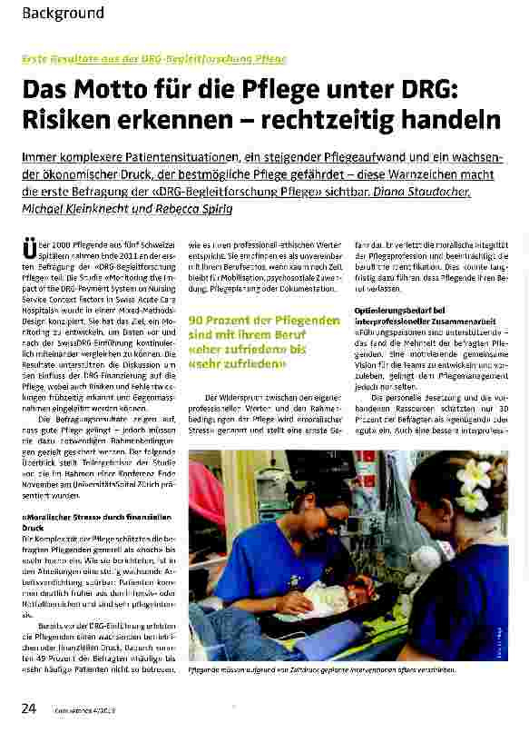Vorschauseite 1: Das Motto für die Pflege unter DRG: Risiken erkennen - rechtzeitig handeln