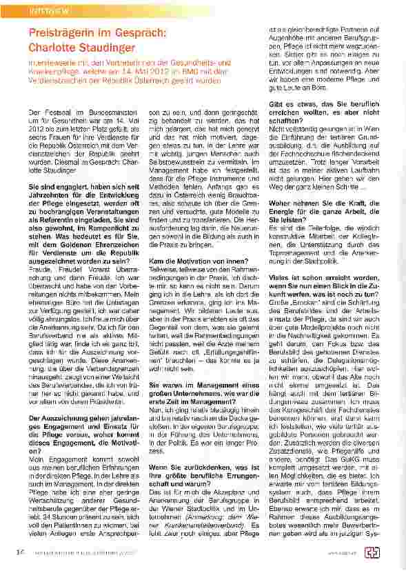 Vorschauseite 1: Preisträgerin im Gespräch; Charlotte Staudinger