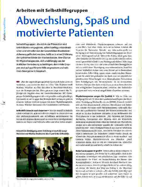 Vorschauseite 1: Arbeiten mit Selbsthilfegruppen Abwechslung, Spaß und motivierte Patienten