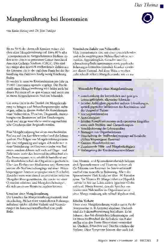 Vorschauseite 1: Mangelernährung bei Ileostomien