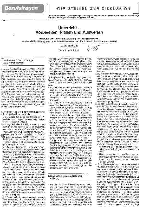 Vorschauseite 1: Unterricht - Vorbereiten, Planen und Auswerten (2.Teil) Hinweise zur Unterrichtsplanung für Teilnehmerinnen an der Weiterbildung.