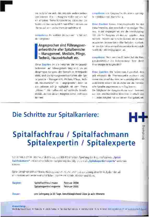 Vorschauseite 2: H+ Kongress: Personalleistung wird matchentscheidend