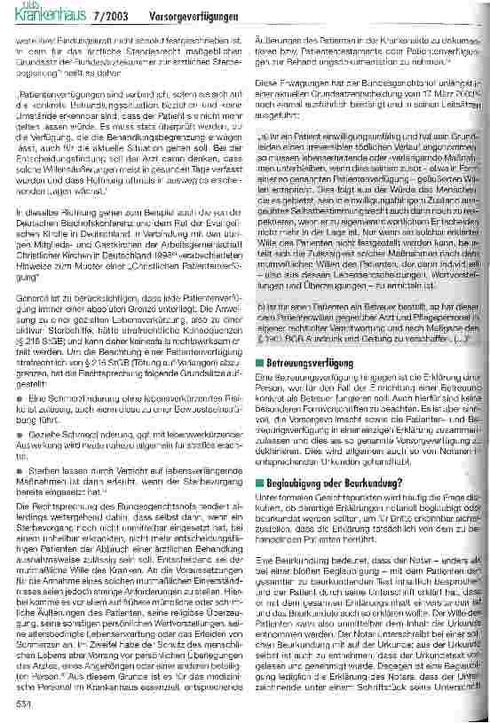 Vorschauseite 3: Vorsorgeverfügung - die neue Haftungsfalle für Ärzte und Krankenhäuser?