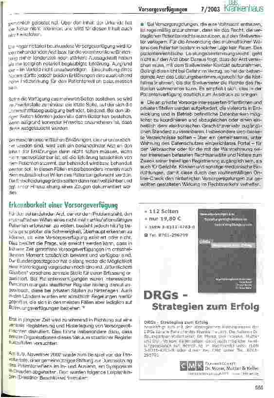 Vorschauseite 4: Vorsorgeverfügung - die neue Haftungsfalle für Ärzte und Krankenhäuser?