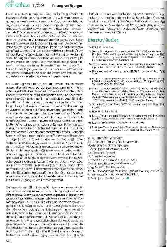 Vorschauseite 5: Vorsorgeverfügung - die neue Haftungsfalle für Ärzte und Krankenhäuser?