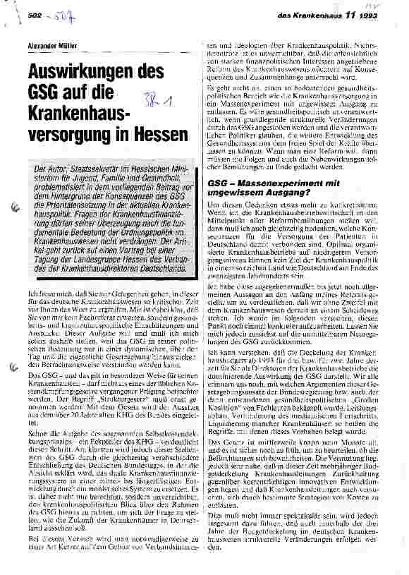 Vorschauseite 1: Auswirkungen des GSG auf die Krankenhausversorgung in Hessen