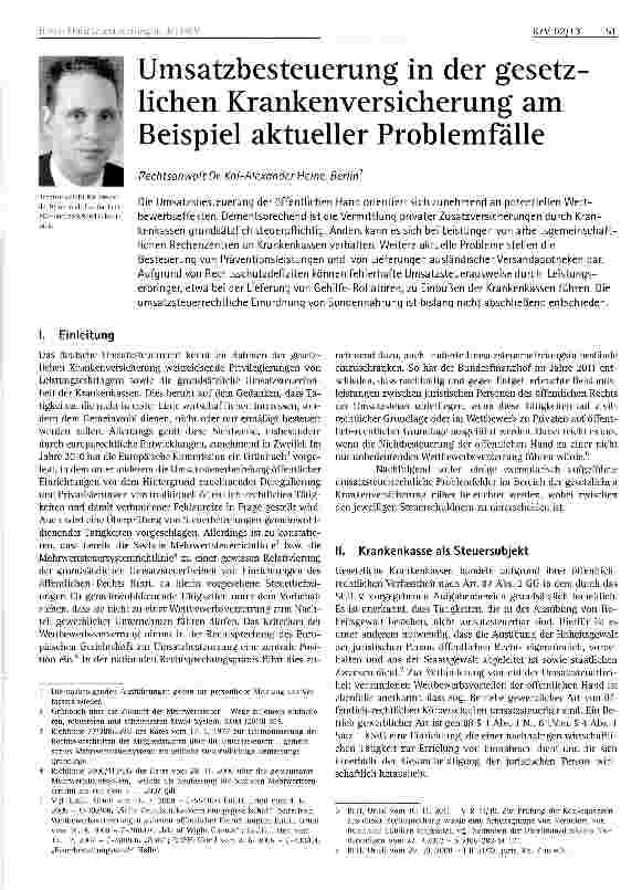 Vorschauseite 1: Umsatzbesteuerung in der gesetzlichen Krankenversicherung am Beispiel aktueller Problemfalle