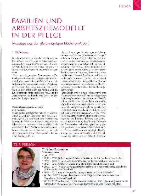 Vorschauseite 1: FAMILIEN UND ARBEITSZEITMODELLE DER PFLEGE (Auszüge aus der gleichnamigen Bachelor-Arbeit)