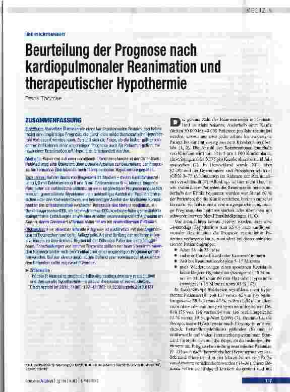 Vorschauseite 1: Beurteilung der Prognose nach kardiopulmonaler Reanimation und therapeutischer Hypothermie