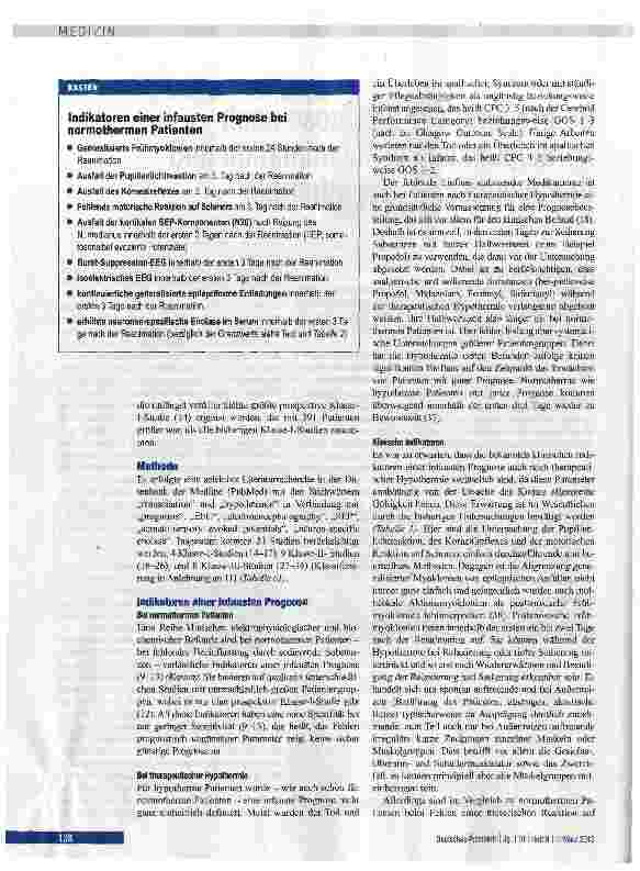 Vorschauseite 2: Beurteilung der Prognose nach kardiopulmonaler Reanimation und therapeutischer Hypothermie