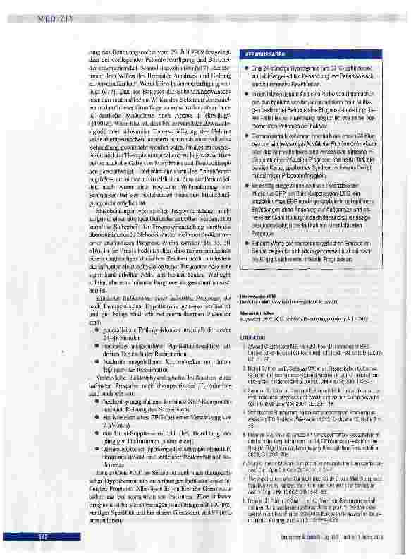 Vorschauseite 6: Beurteilung der Prognose nach kardiopulmonaler Reanimation und therapeutischer Hypothermie