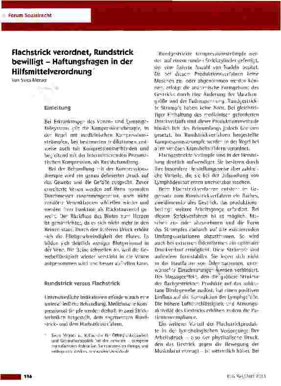 Vorschauseite 1: Flachstrick verordnet, Rundstrick bewilligt - Haftungsfragen in der Hilfsmittelverordnung