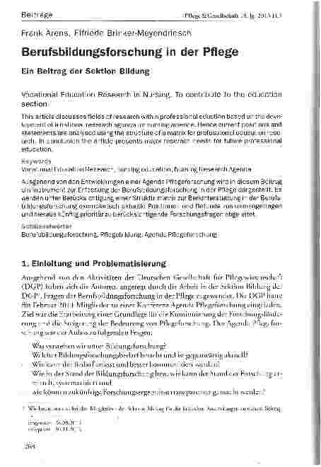 Vorschauseite 1: Berufsbildungsforschung in der PflegeEin Beitrag der Sektion Bildung