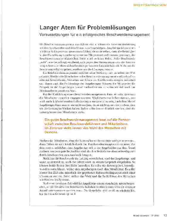 Vorschauseite 1: Langer Atem für Problemlösungen