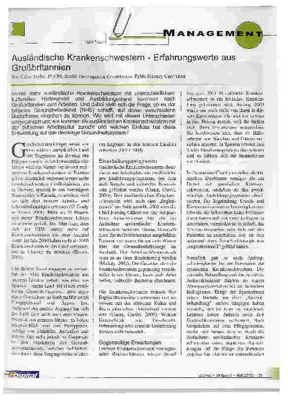 Vorschauseite 1: Ausländische Krankenschwestern - Erfahrungswerte aus Großbritannien