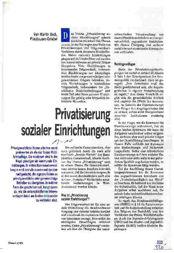 Vorschauseite 1: Privatisierung sozialer Einrichtungen