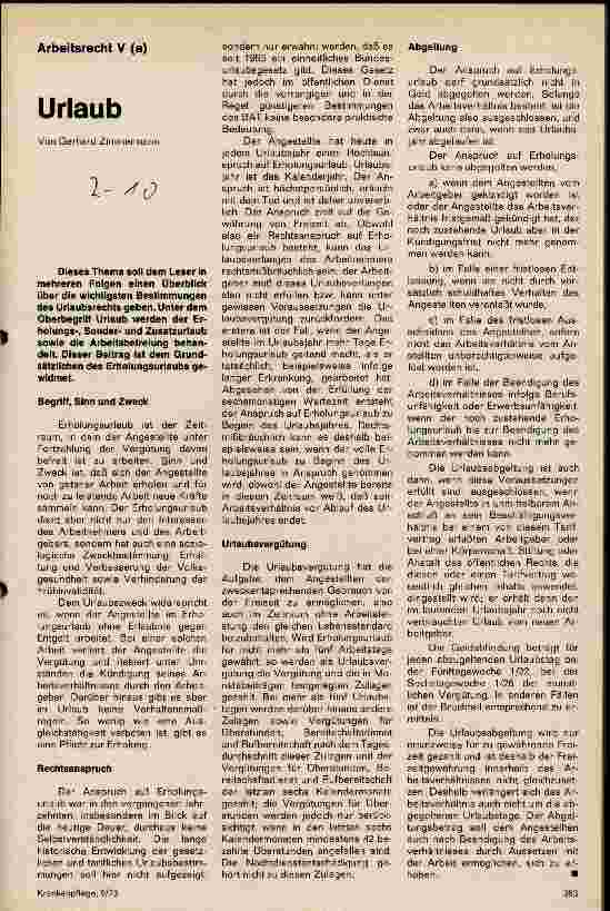 Vorschauseite 1: Arbeitsrecht: Urlaub