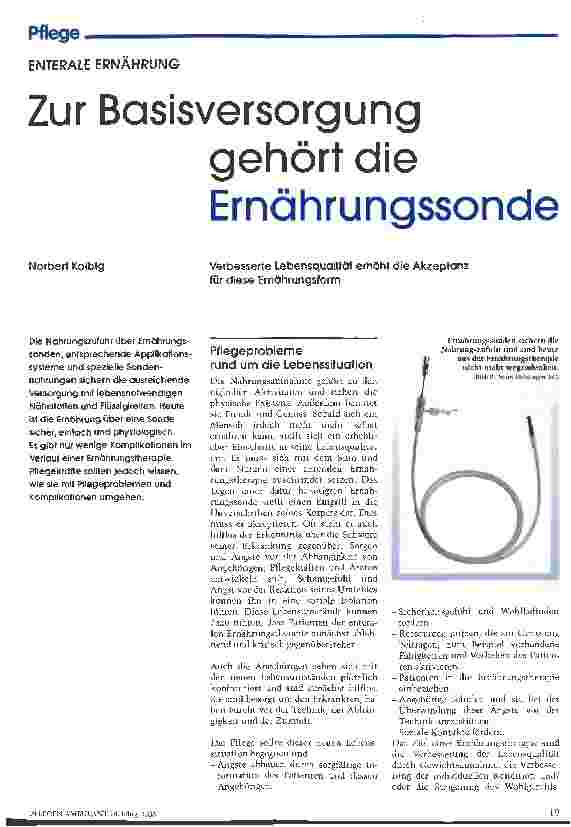 Vorschauseite 1: Zur Basisversorgung gehört die Ernährungssonde