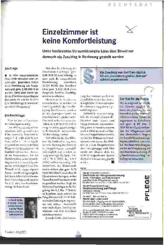 Vorschauseite 1: Einzelzimmer ist keine Komfortleistung