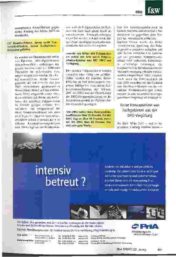 Vorschauseite 2: Erster deutscher DRG-Fallpauschalen-Katalog gravierend verbessert Referentenentwurf einer Verordnung zum Fallpauschalengesetz für Krankenhäuser (KFPV) vom 2. September 2003